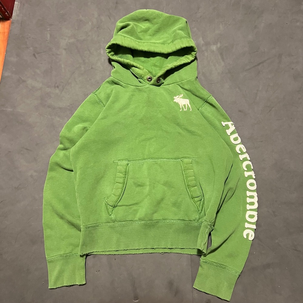 Vintage Y2K Abercrombie & Fitch Hoodie Womens Large Green Distressed Muscle Fit